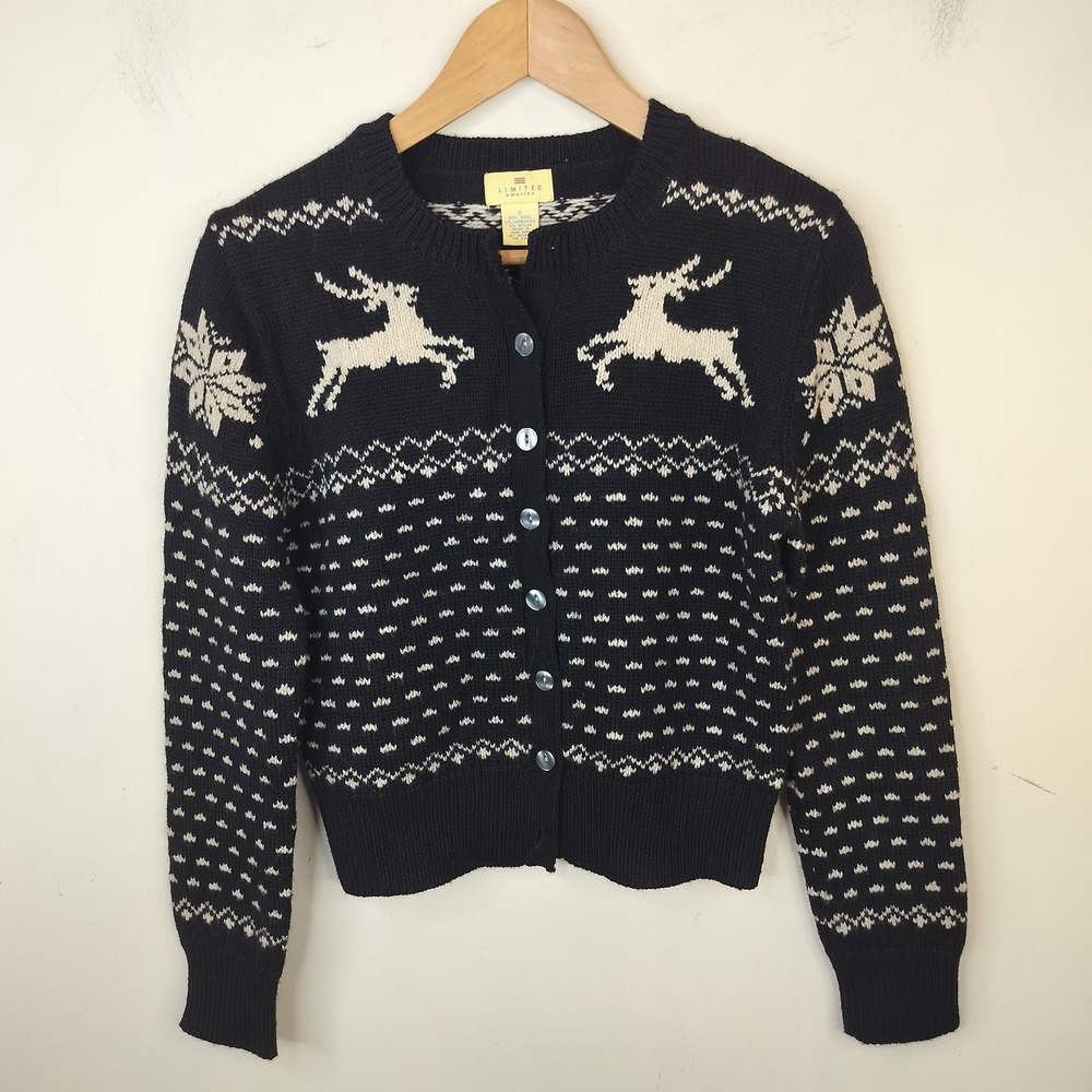 Limited America Vintage Wool Cardigan Small Fair Isle Reindeer Holiday